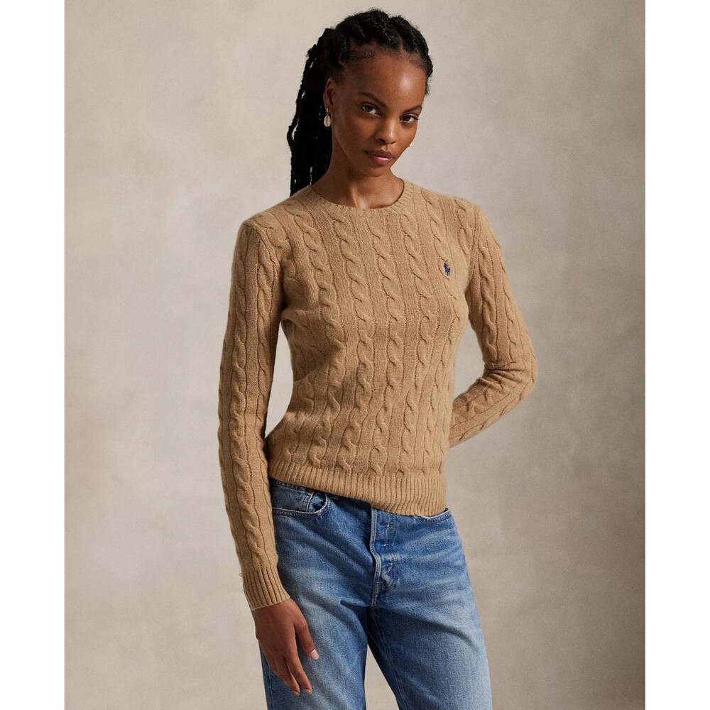 Polo Ralph Lauren Women's Cable Wool-Cashmere Crew Neck Sweater Camel Tan XL